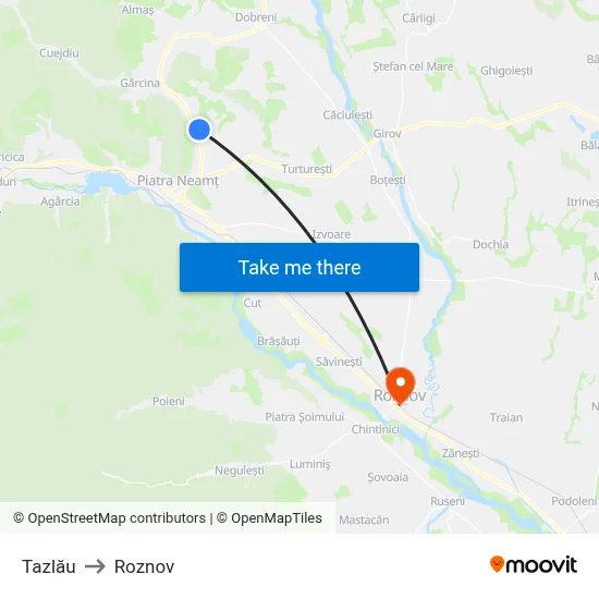 Tazlău to Roznov map