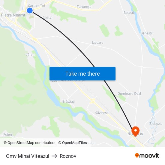 Omv Mihai Viteazul to Roznov map