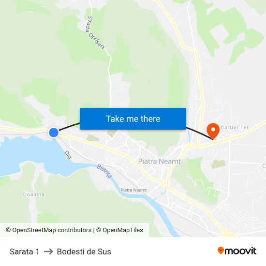 Sarata 1 to Bodesti de Sus map