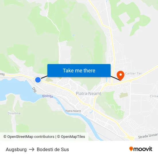 Augsburg to Bodesti de Sus map