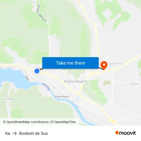 Ita to Bodesti de Sus map