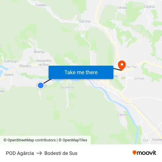 POD Agârcia to Bodesti de Sus map