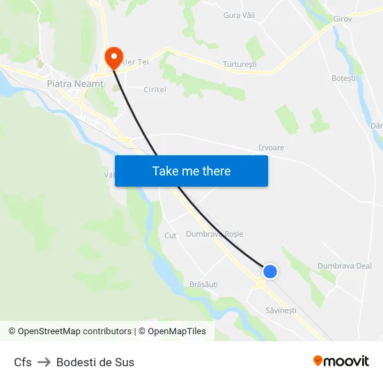 Cfs to Bodesti de Sus map