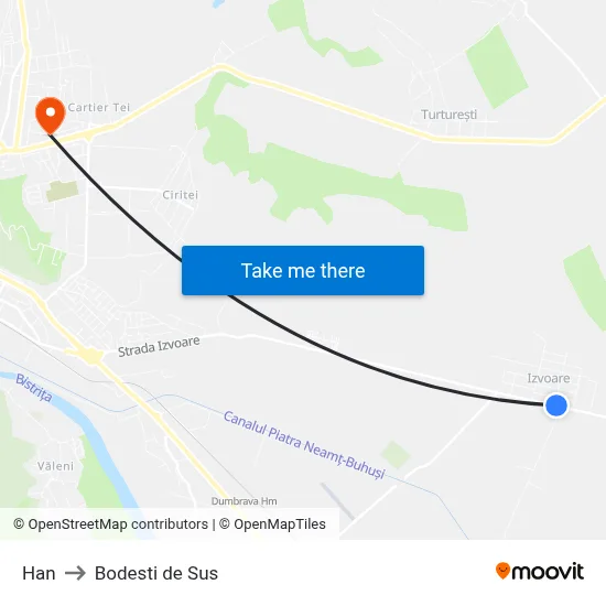 Han to Bodesti de Sus map