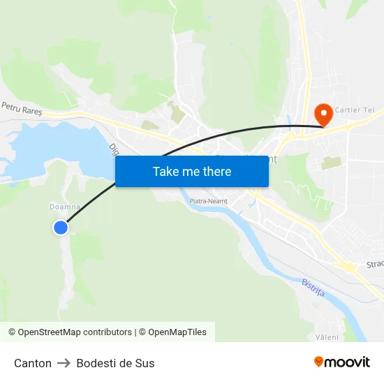 Canton to Bodesti de Sus map