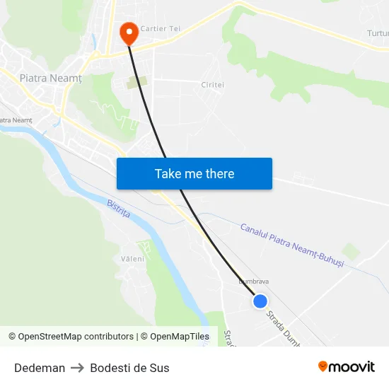 Dedeman to Bodesti de Sus map