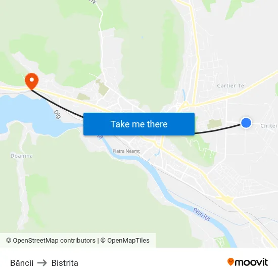 Băncii to Bistrita map