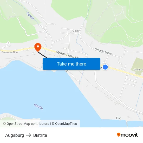 Augsburg to Bistrita map