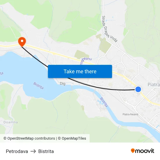 Petrodava to Bistrita map