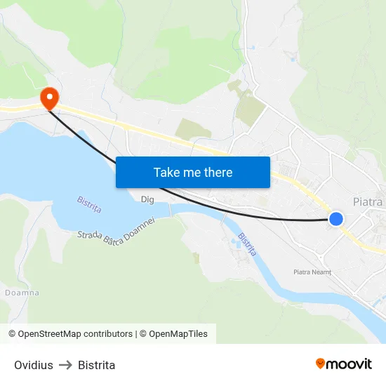 Ovidius to Bistrita map