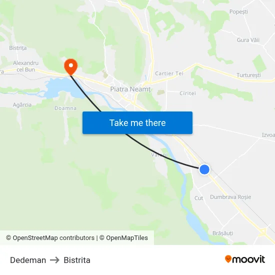 Dedeman to Bistrita map