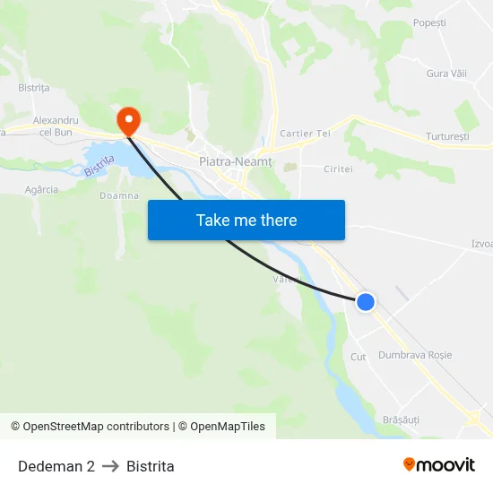 Dedeman 2 to Bistrita map