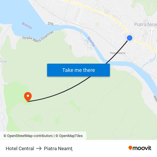 Hotel Central to Piatra Neamţ map