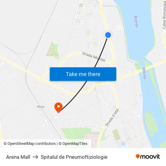Arena Mall to Spitalul de Pneumoftiziologie map