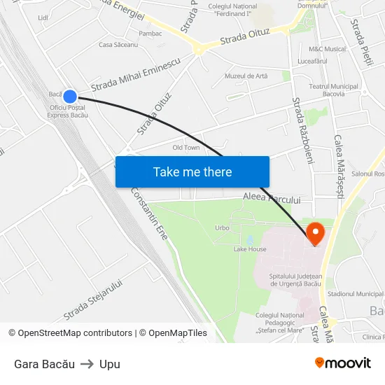 Gara Bacău to Upu map