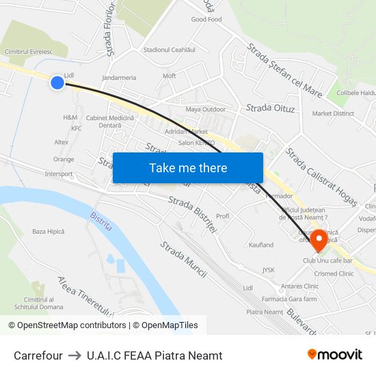 Carrefour to U.A.I.C FEAA Piatra Neamt map