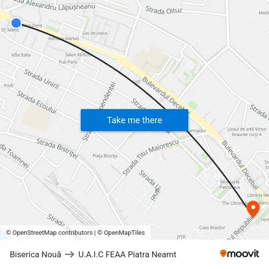 Biserica Nouă to U.A.I.C FEAA Piatra Neamt map