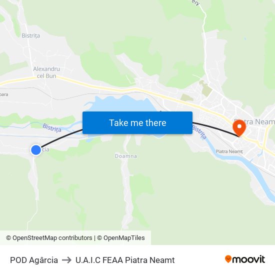 POD Agârcia to U.A.I.C FEAA Piatra Neamt map