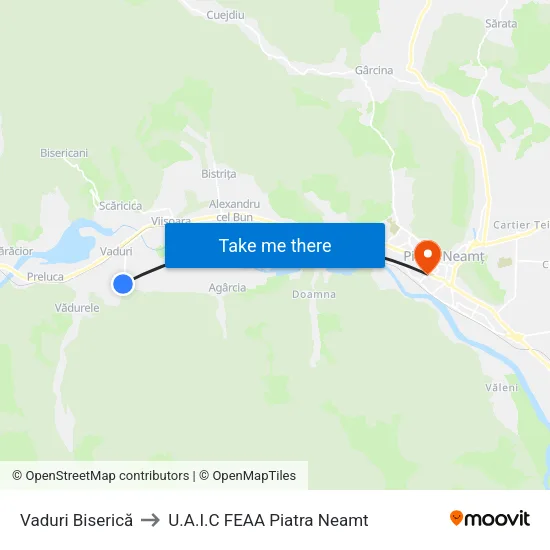 Vaduri Biserică to U.A.I.C FEAA Piatra Neamt map