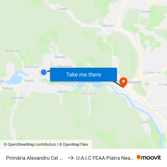 Primăria Alexandru Cel Bun to U.A.I.C FEAA Piatra Neamt map