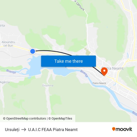 Ursuleți to U.A.I.C FEAA Piatra Neamt map