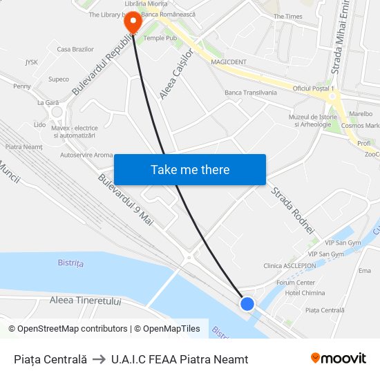 Piața Centrală to U.A.I.C FEAA Piatra Neamt map