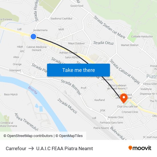 Moldocor-Carrefour to U.A.I.C FEAA Piatra Neamt map