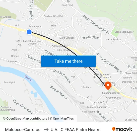 Moldocor-Carrefour to U.A.I.C FEAA Piatra Neamt map