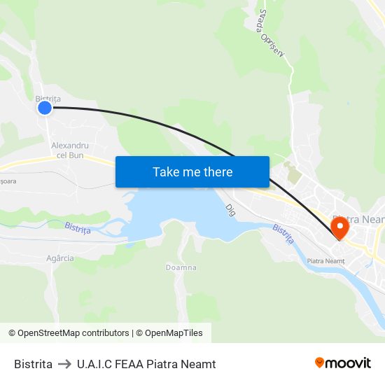 Bistrita to U.A.I.C FEAA Piatra Neamt map