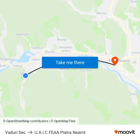 Vaduri Sec to U.A.I.C FEAA Piatra Neamt map