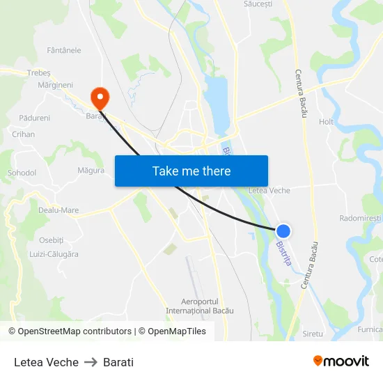 Letea Veche to Barati map