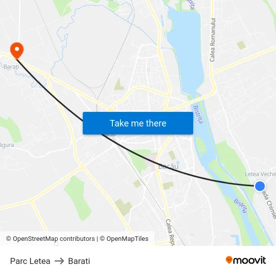 Parc Letea to Barati map