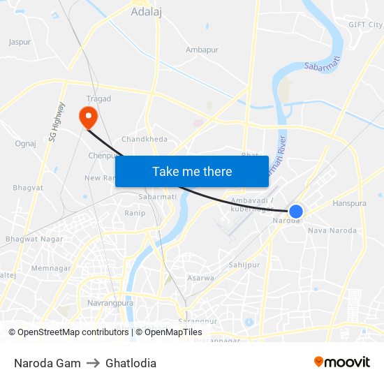 Naroda Gam to Ghatlodia map