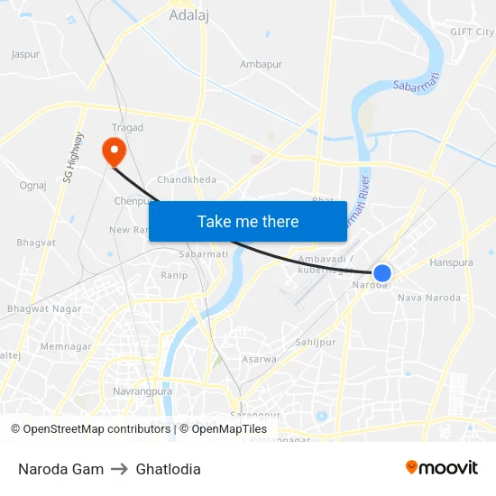 Naroda Gam to Ghatlodia map