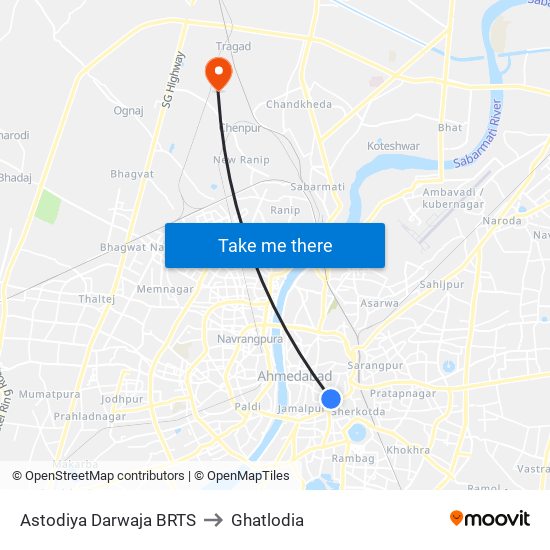 Astodiya Darwaja BRTS to Ghatlodia map