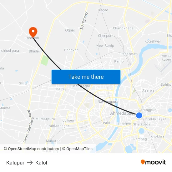 Kalupur to Kalol map