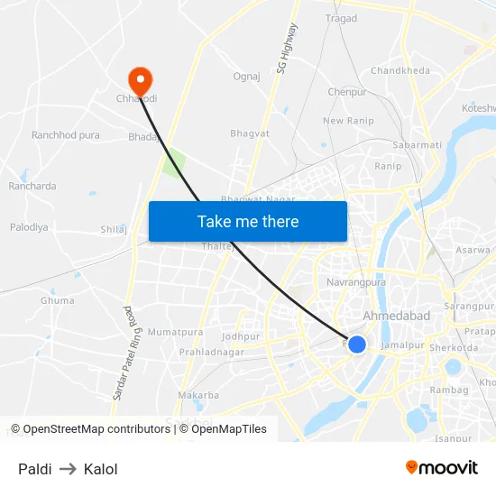 Paldi to Kalol map