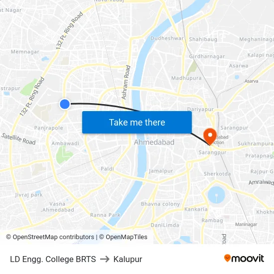 LD Engg. College BRTS to Kalupur map