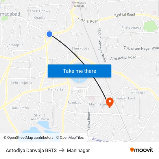 Astodiya Darwaja BRTS to Maninagar map
