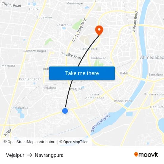 Vejalpur to Navrangpura map