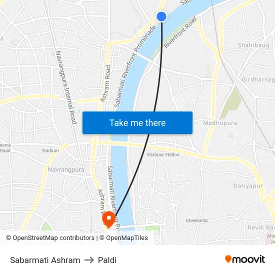साबरमती आश्रम to पालडी map