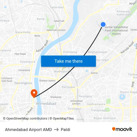 अहमदाबाद हवाई अड्डा to पालडी map
