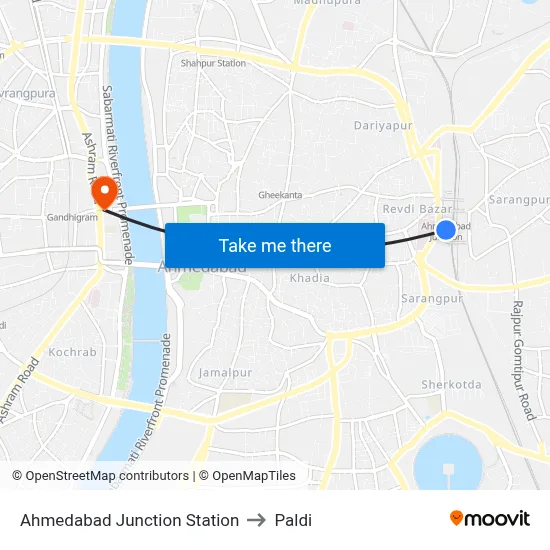 अहमदाबाद जंक्शन स्टेशन to पालडी map