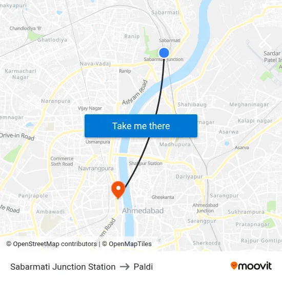 Sabarmati Junction Station to Paldi map