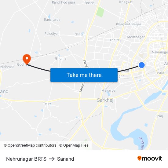 Nehrunagar BRTS to Sanand map