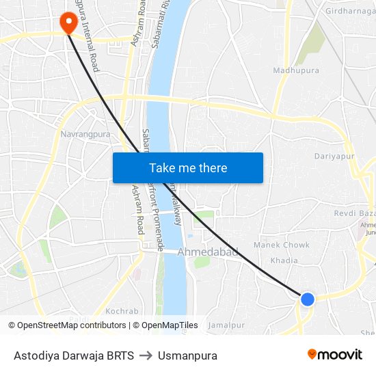 Astodiya Darwaja BRTS to Usmanpura map
