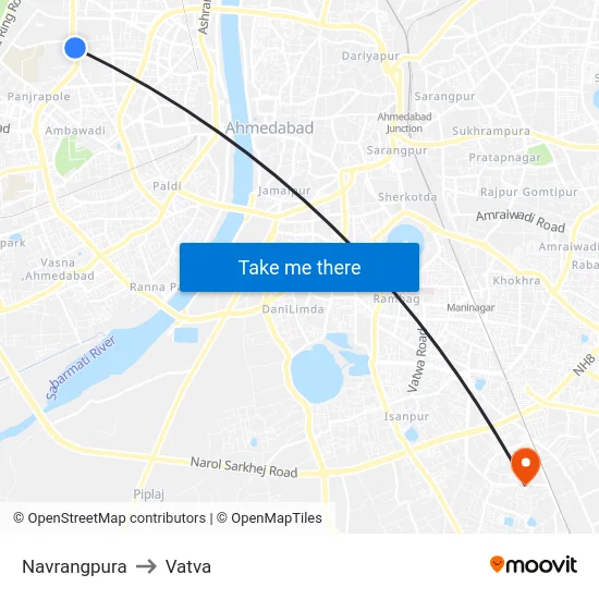 Navrangpura to Vatva map