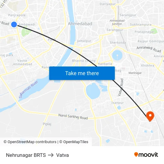 Nehrunagar BRTS to Vatva map
