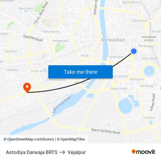 Astodiya Darwaja BRTS to Vejalpur map