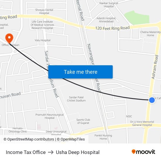 Income Tax Office to Usha Deep Hospital map